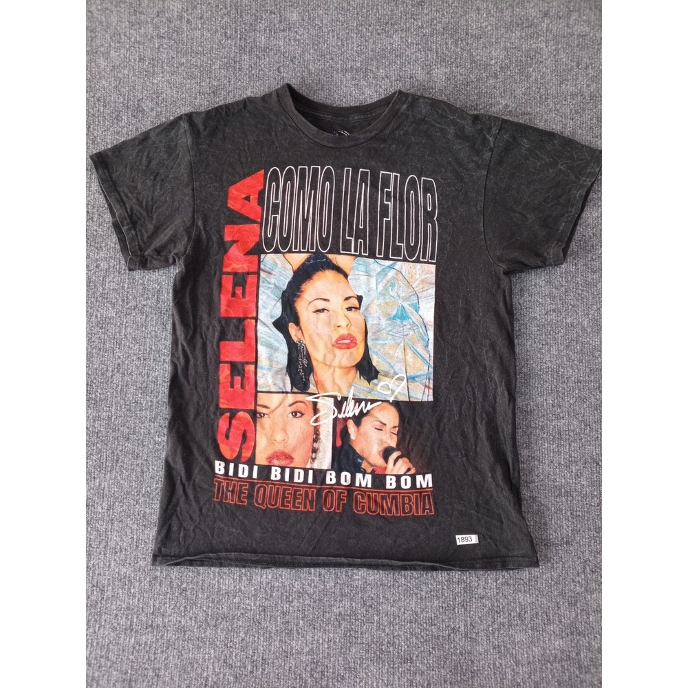 Selena Como La Flor T Shirt Mens Medium Black Acid Wash Queen Of Cumbia
